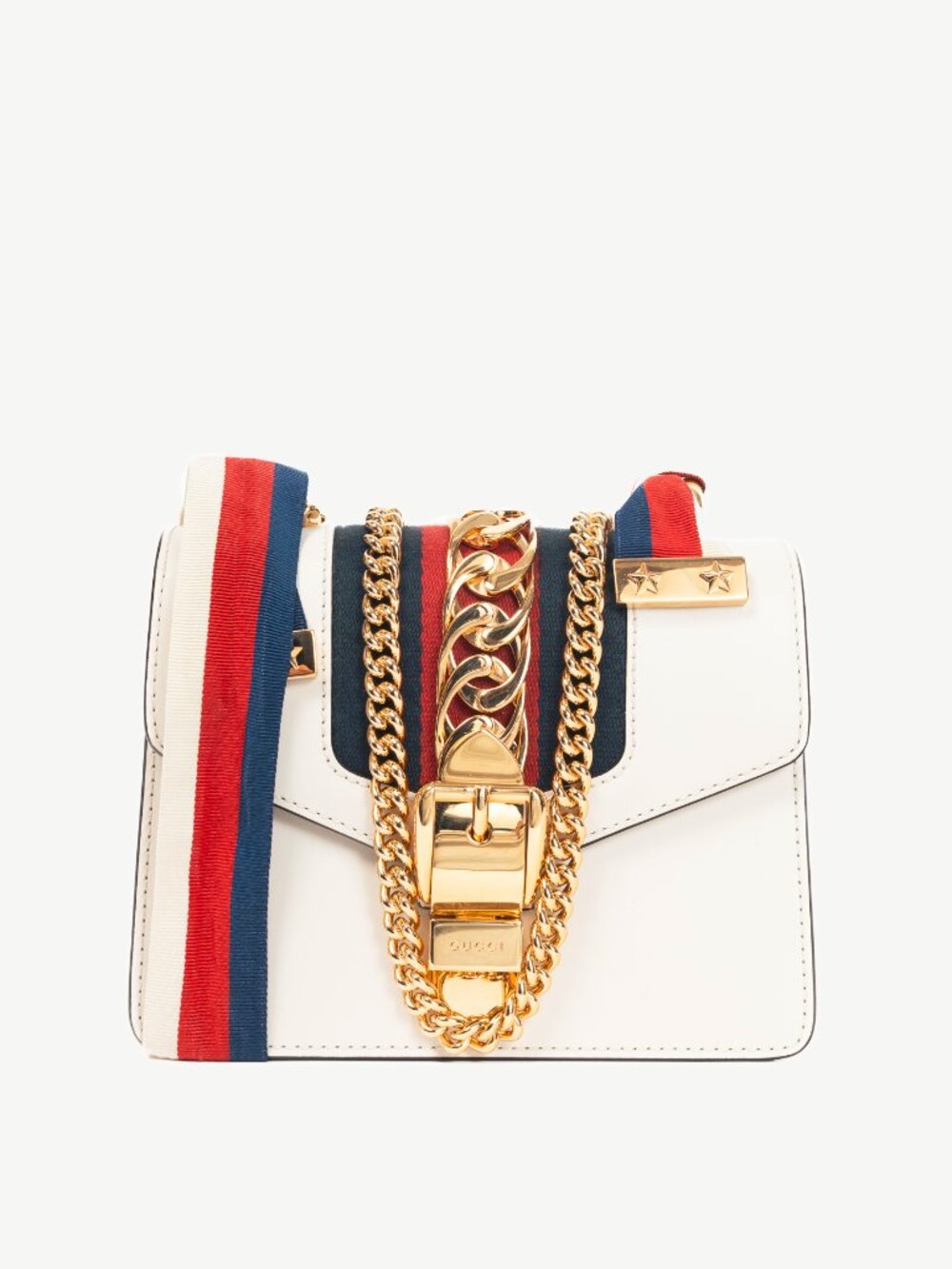 Gucci Sylvie Mini Chain White Leather Stripe-Web Bag